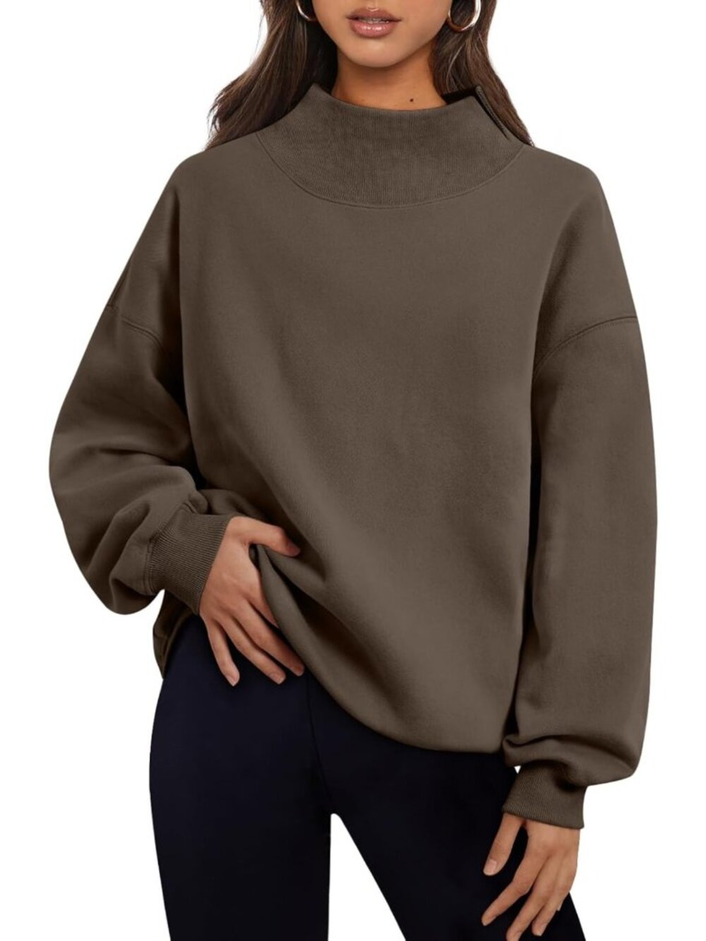 Chic Women's Oversized Mock Neck Sweatshirt - Trendy Fall Pullover Outfit